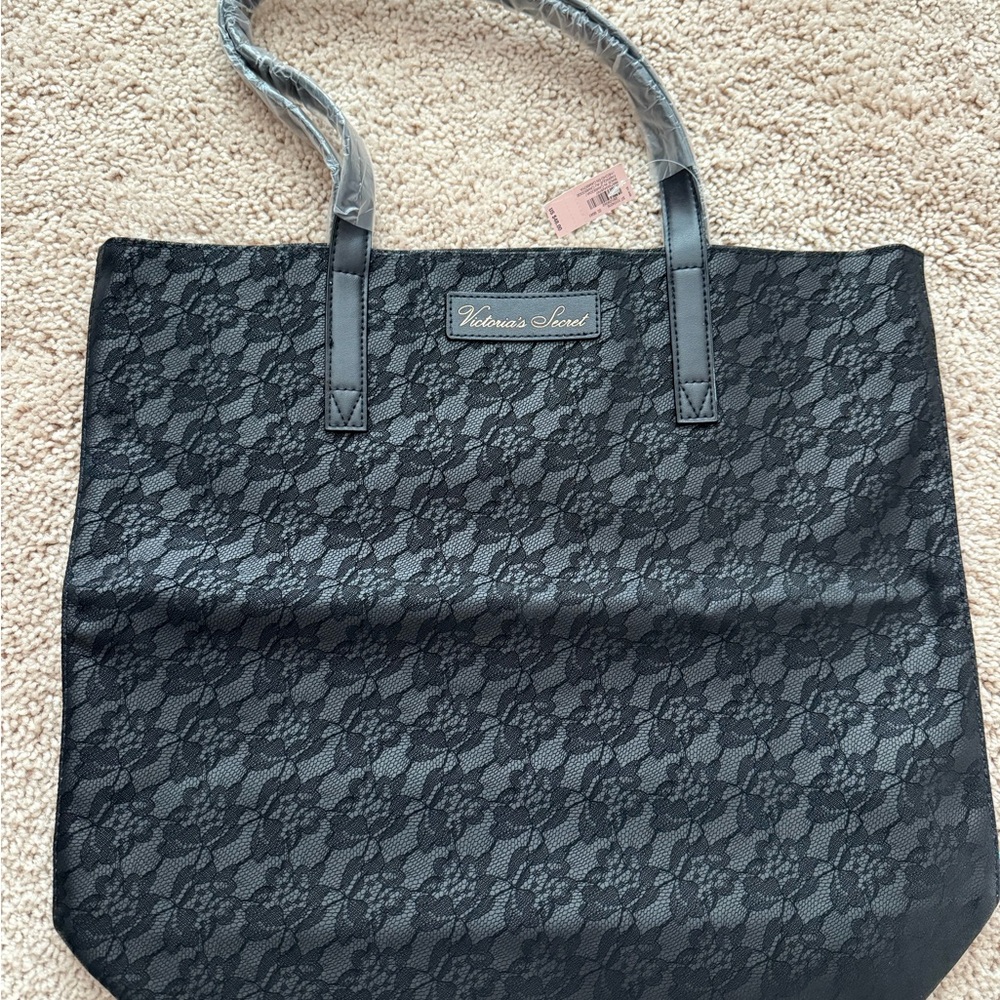 Victoria's Secret Black Floral Lace Tote